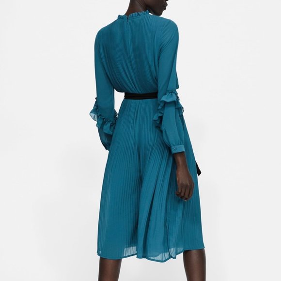 ZARA PLEATED JUMPSUIT DRESS BLUE NEW BRAND WITH TAGS SMALL - Picture 3 of 10